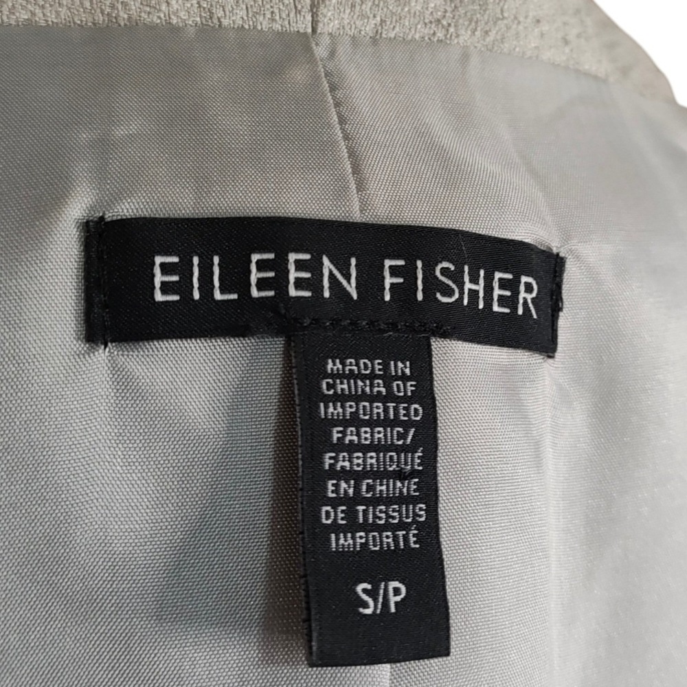 Eileen Fisher Silver Silk Blend Open Front Blazer Jacket Metallic Quiet Luxury S - Picture 8 of 9